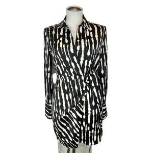 House of Harlow 1960 XS Side Tie Wrap Mini Shirt Dress Black Stretch Satin